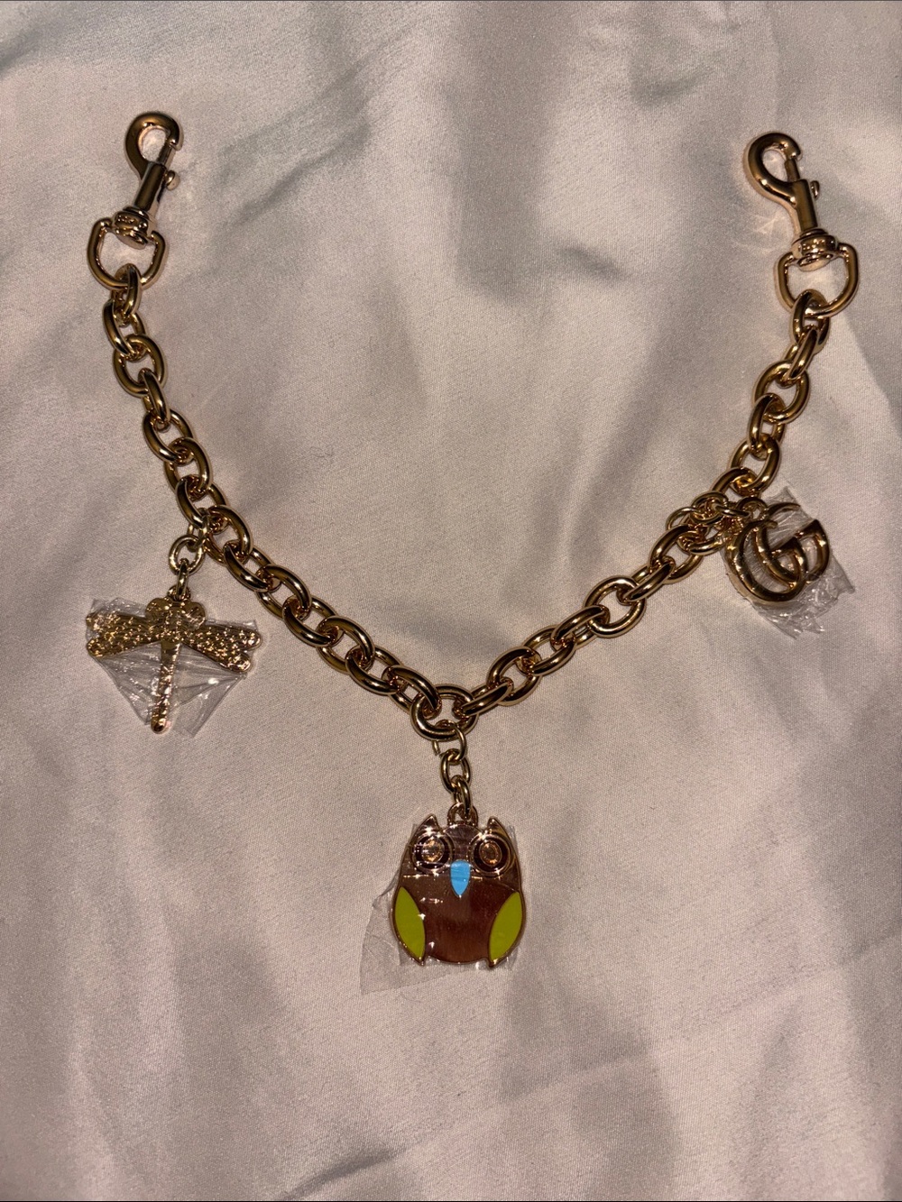 Brand New ! Gold-Tone Owl & Star Charm Bracelet - Brown and Lime Accents